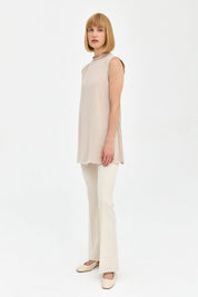 Sleeveless Cotton Undershirt with Chiffon Front - Stone