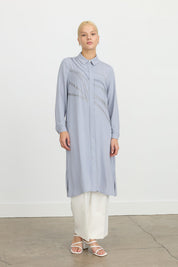 Long, Straight-Cut Tunic with Stone Embellishment at the Front - Grey