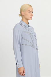 Long, Straight-Cut Tunic with Stone Embellishment at the Front - Grey