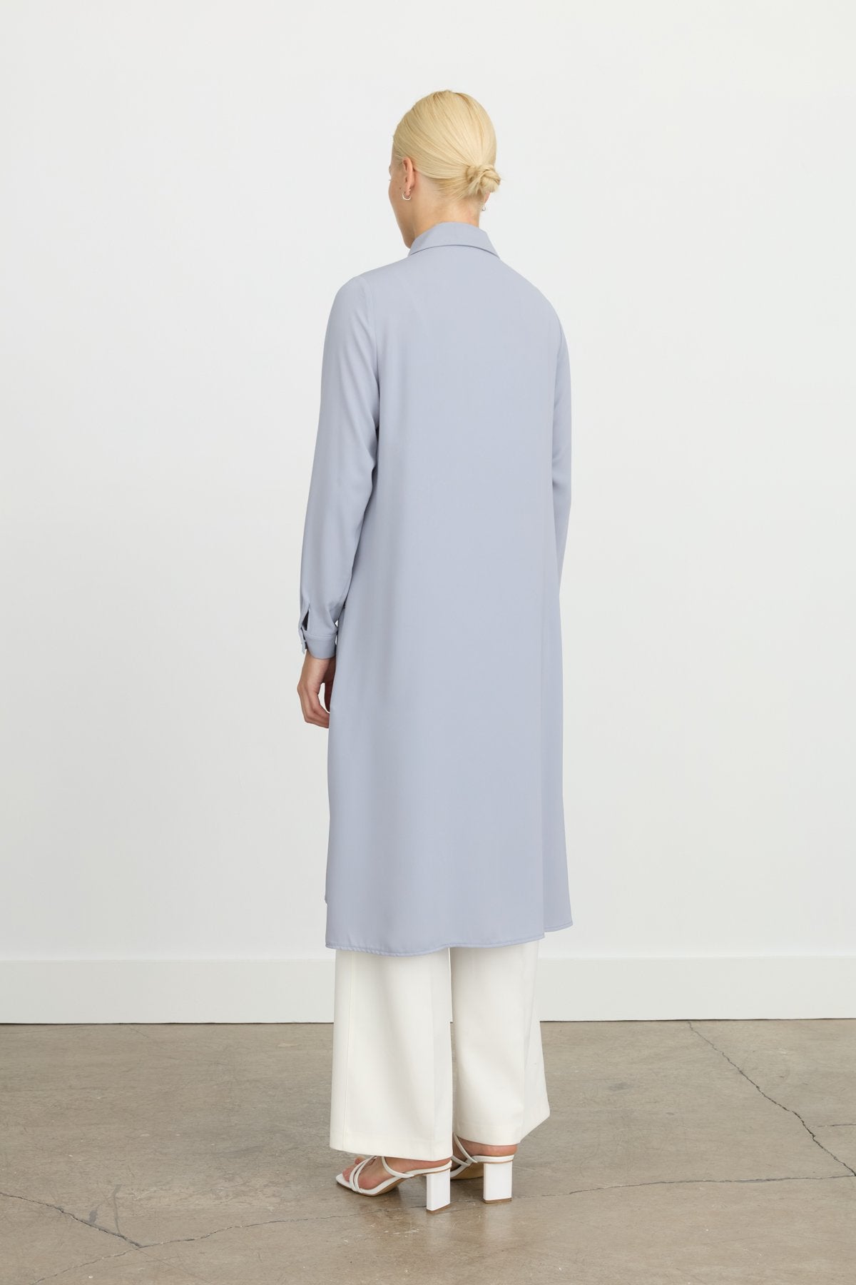 Long, Straight-Cut Tunic with Stone Embellishment at the Front - Grey