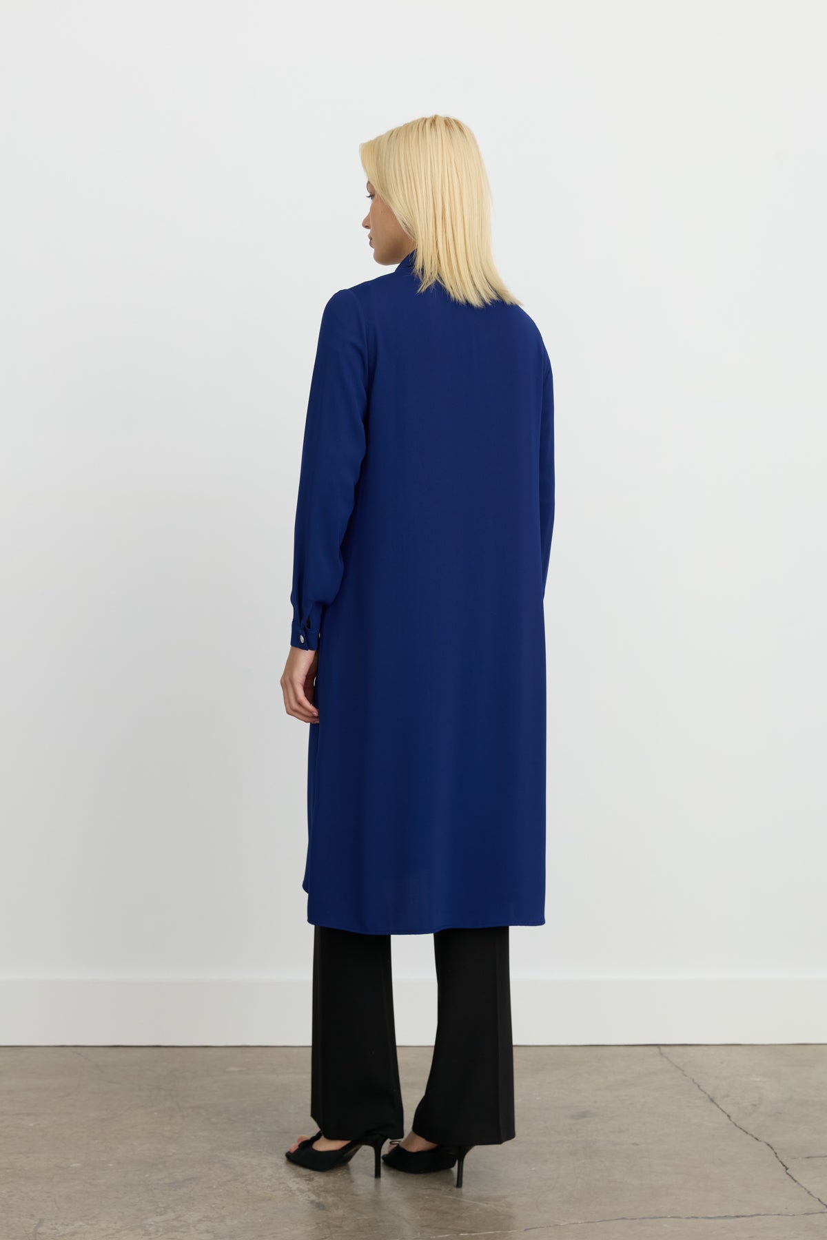 Stone-Embellished Straight-Cut Long Tunic - Navy Blue