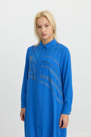 Long, Straight-Cut Tunic with Stone Embellishment at the Front - Navy Blue