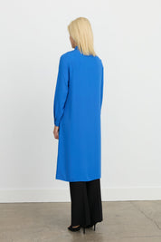 Long, Straight-Cut Tunic with Stone Embellishment at the Front - Navy Blue