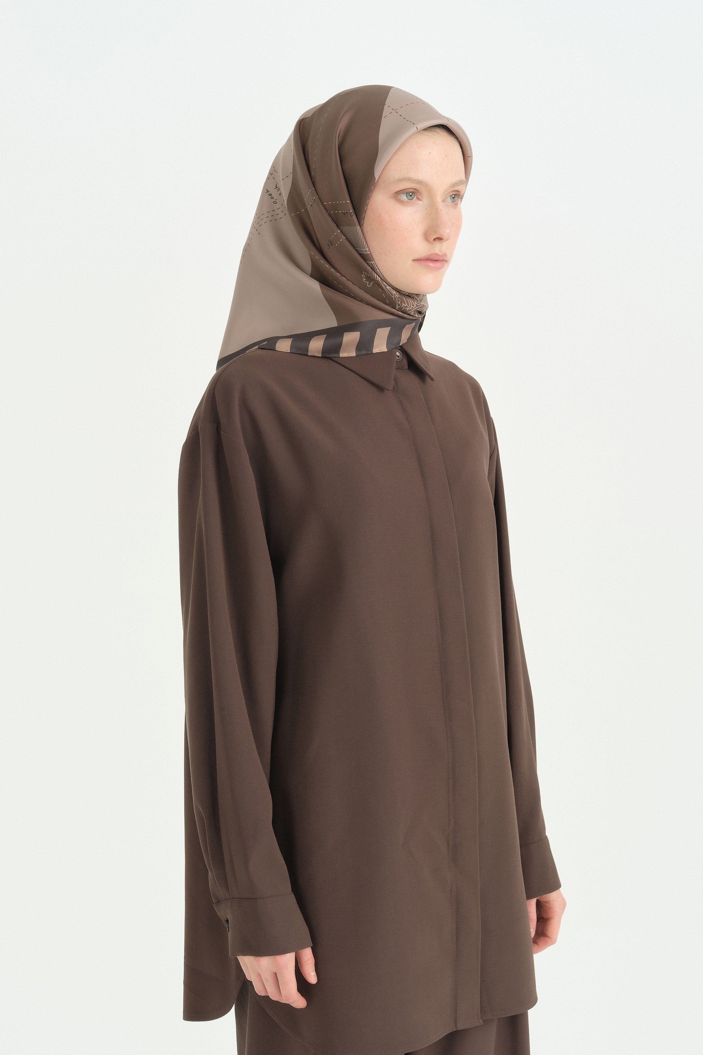 Orbis Twill İpek Eşarp - Kahve