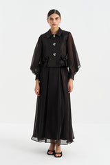 Organza Sleeve Skirt and Jacket Set - Black