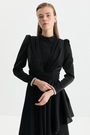 Organza Fabric Evening Dress - Black