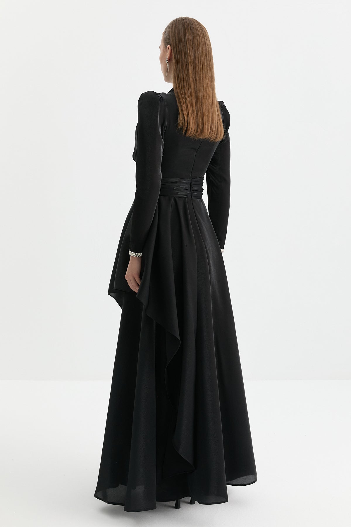 Organza Fabric Evening Dress - Black