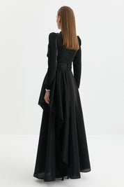 Organza Fabric Evening Dress - Black