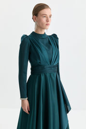 Organza Fabric Evening Dress - Emerald