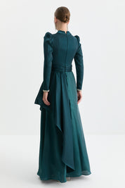 Organza Fabric Evening Dress - Emerald