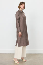 Knitted Floral Detail Viscose Tunic - Coffee