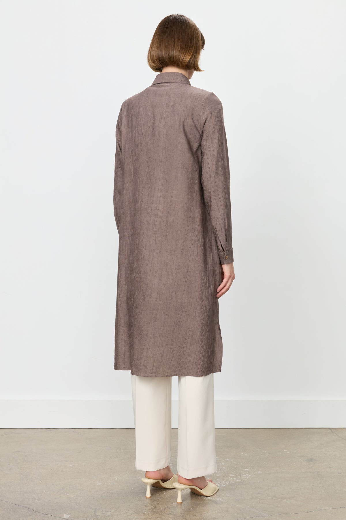 Knitted Floral Detail Viscose Tunic - Coffee