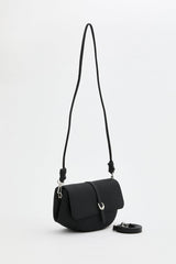 Woven Flap Crossbody Bag - Black