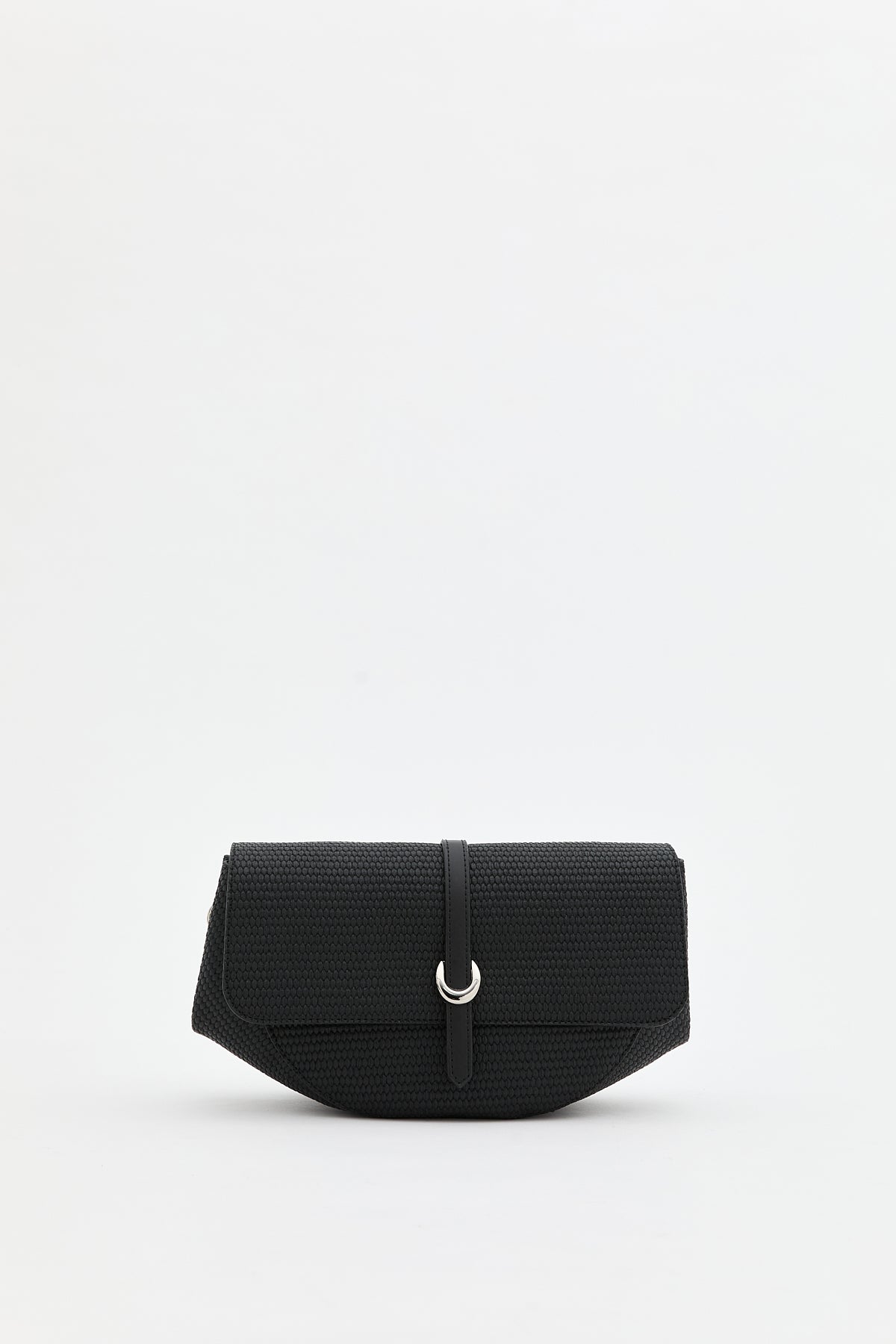 Woven Flap Crossbody Bag - Black