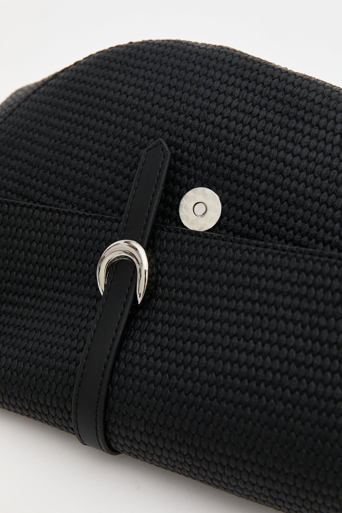 Woven Flap Crossbody Bag - Black