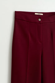 Örme Beli Lastikli Bol Paça Pantolon - Bordo