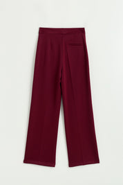 Örme Beli Lastikli Bol Paça Pantolon - Bordo