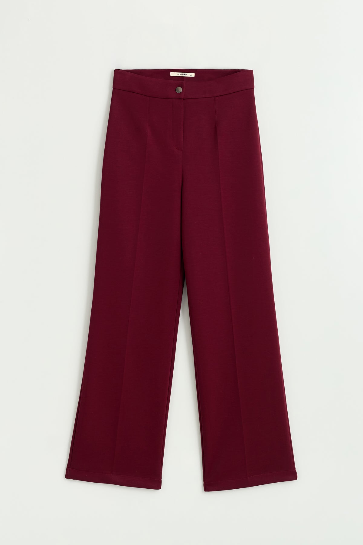 Örme Beli Lastikli Bol Paça Pantolon - Bordo