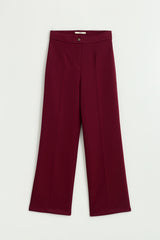 Örme Beli Lastikli Bol Paça Pantolon - Bordo