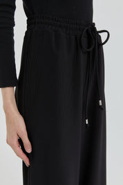 Örme Beli Lastikli Bol Paça Pantolon - Siyah