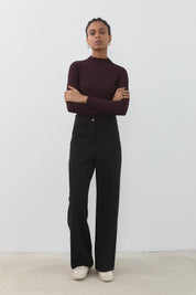 Örme Beli Lastikli Bol Paça Pantolon - Siyah