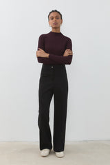 Örme Beli Lastikli Bol Paça Pantolon - Siyah