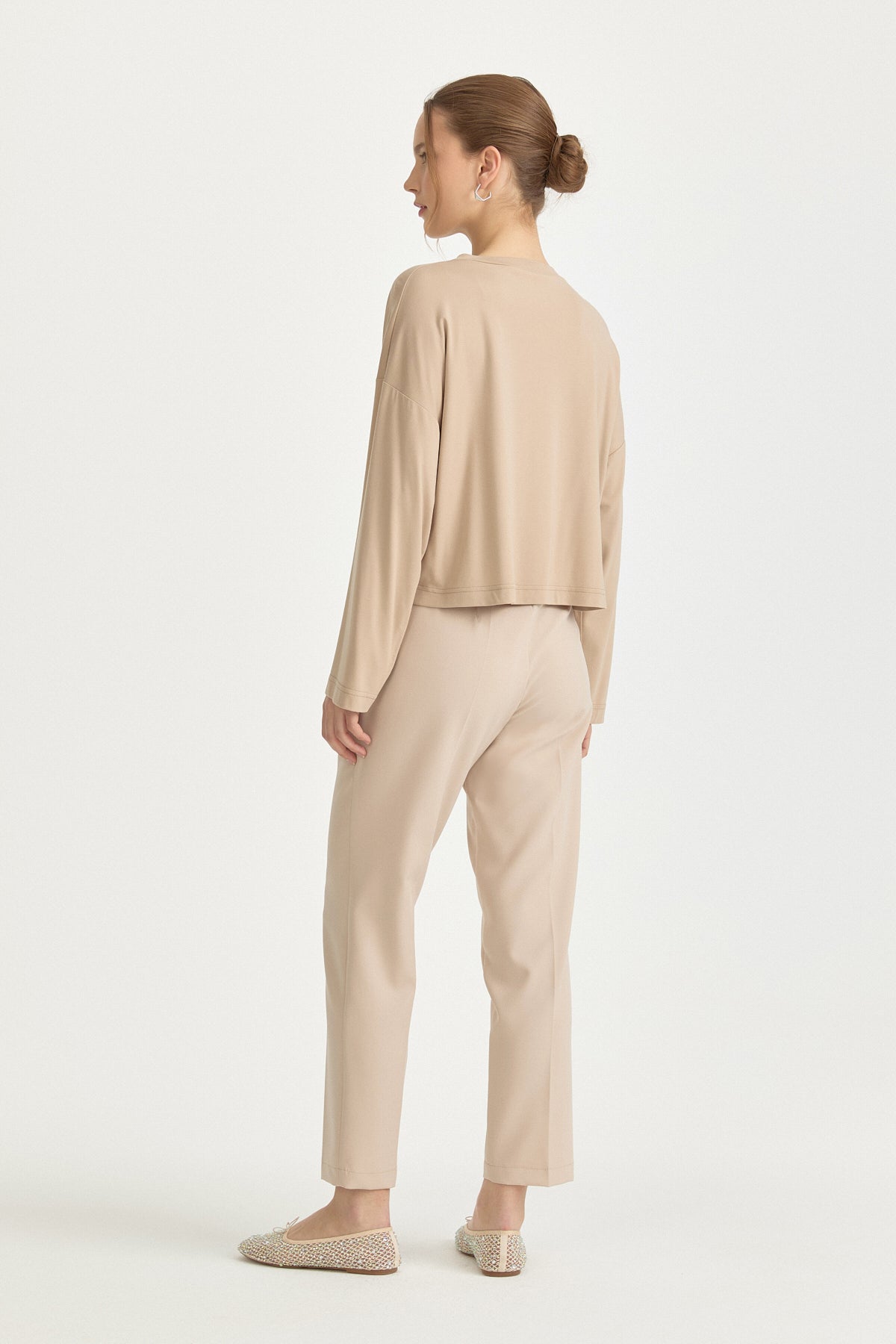 Örme Crop Rayon Karışımlı Bluz - Bej