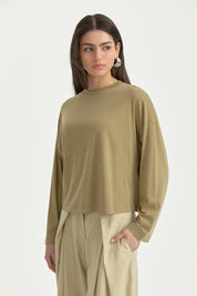 Örme Crop Rayon Karışımlı Bluz - Haki