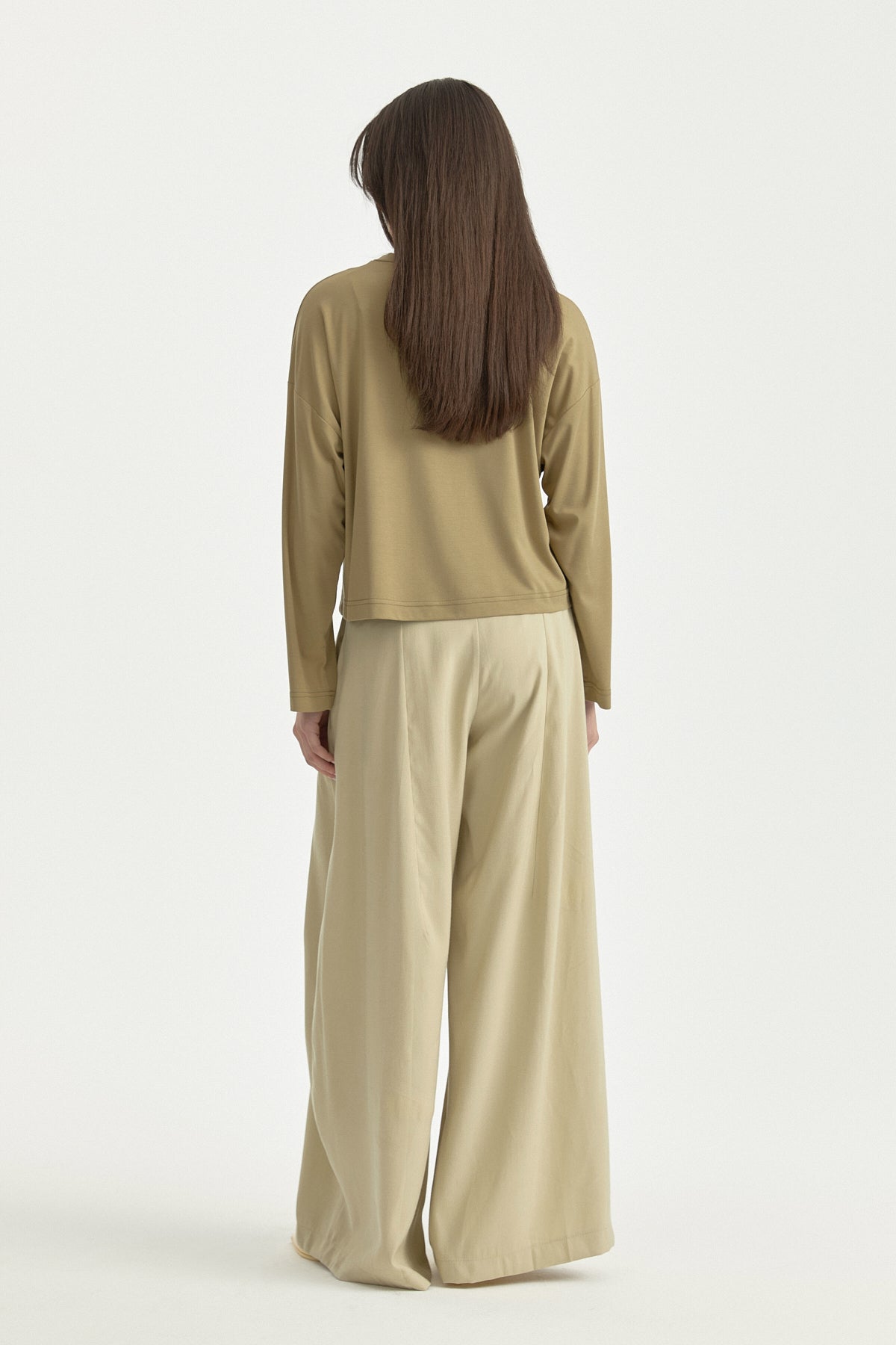 Örme Crop Rayon Karışımlı Bluz - Haki