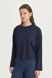 Örme Crop Rayon Karışımlı Bluz - Lacivert