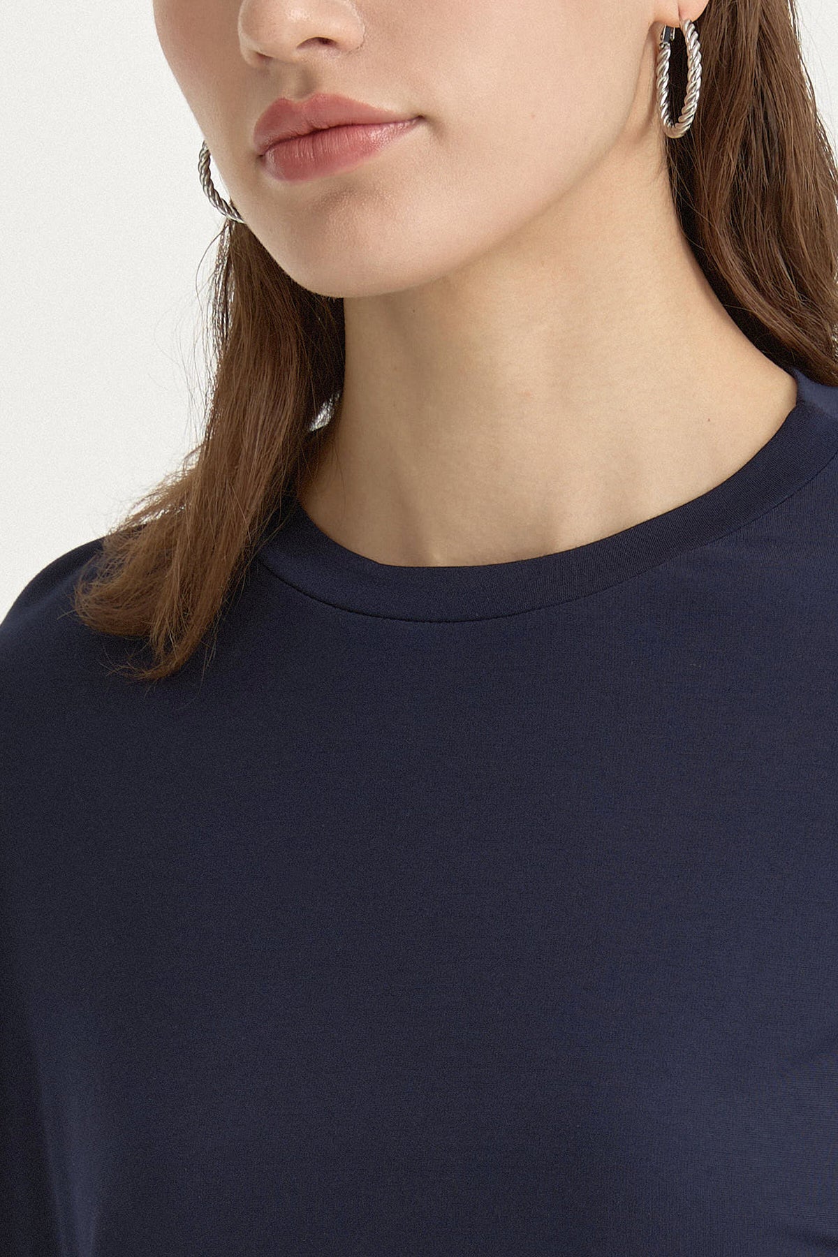 Örme Crop Rayon Karışımlı Bluz - Lacivert