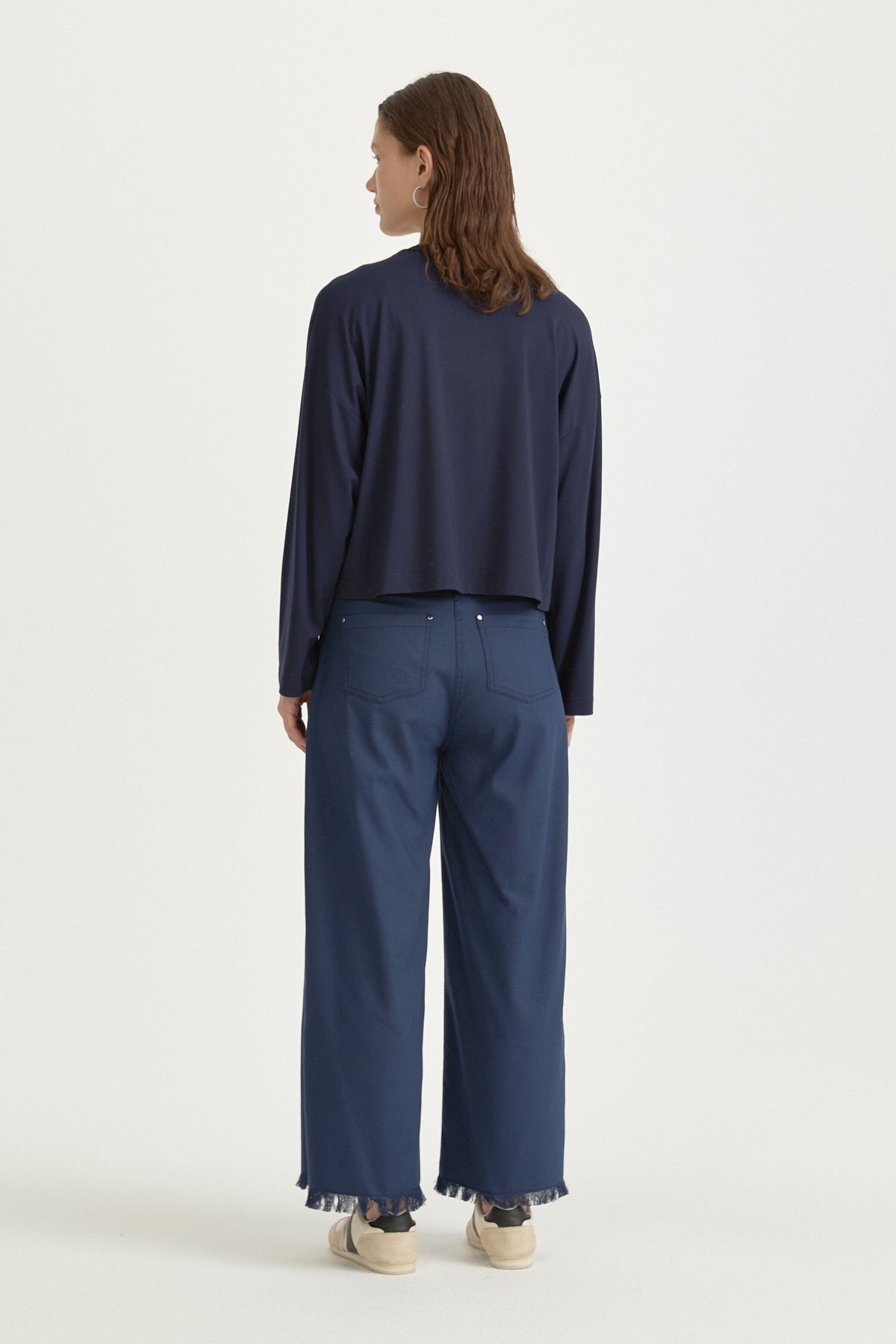 Örme Crop Rayon Karışımlı Bluz - Lacivert