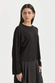 Örme Crop Rayon Karışımlı Bluz - Siyah