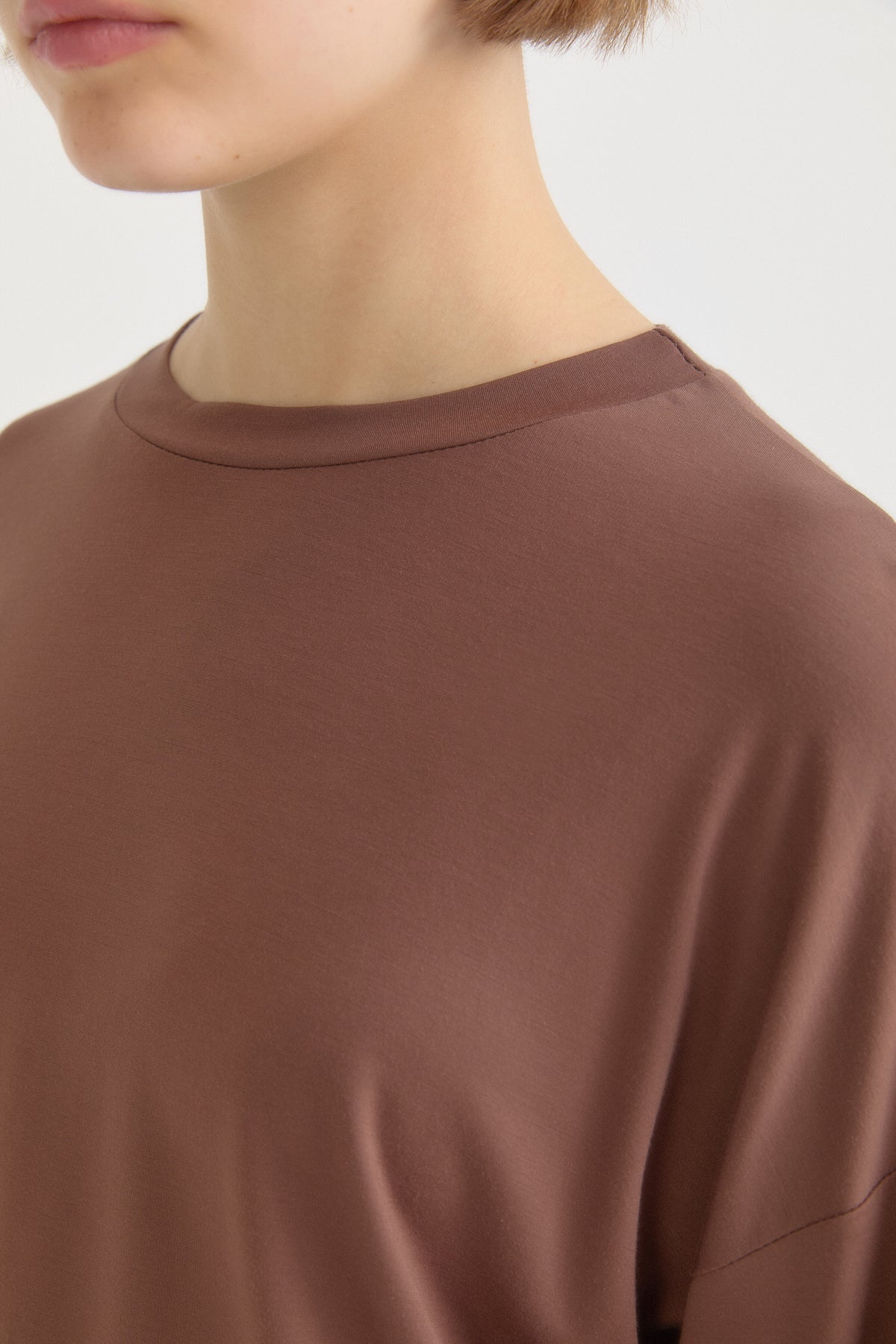 Örme Crop Rayon Karışımlı Bluz - Kahve