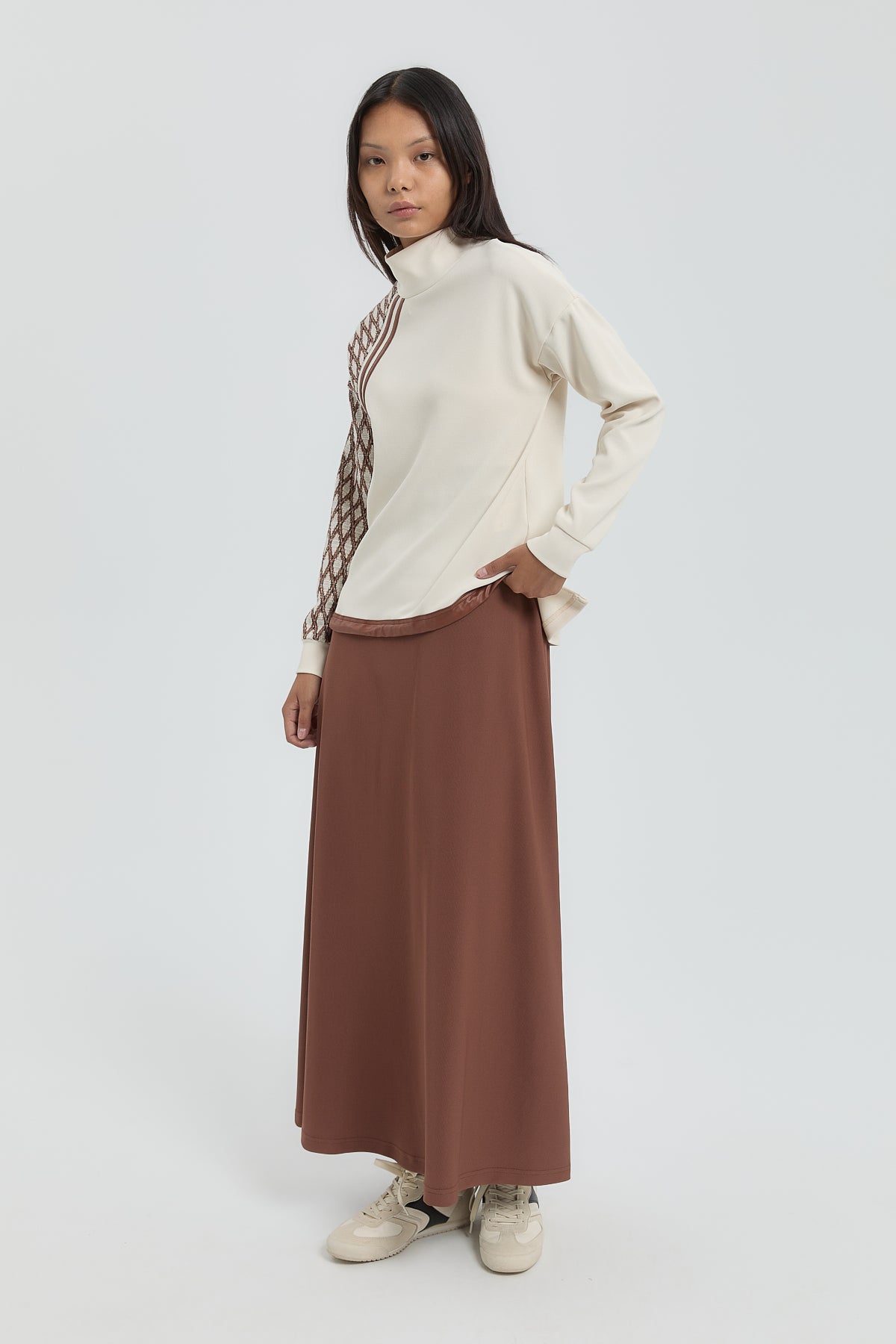 Örme Etek Bluz Takım - Ekru