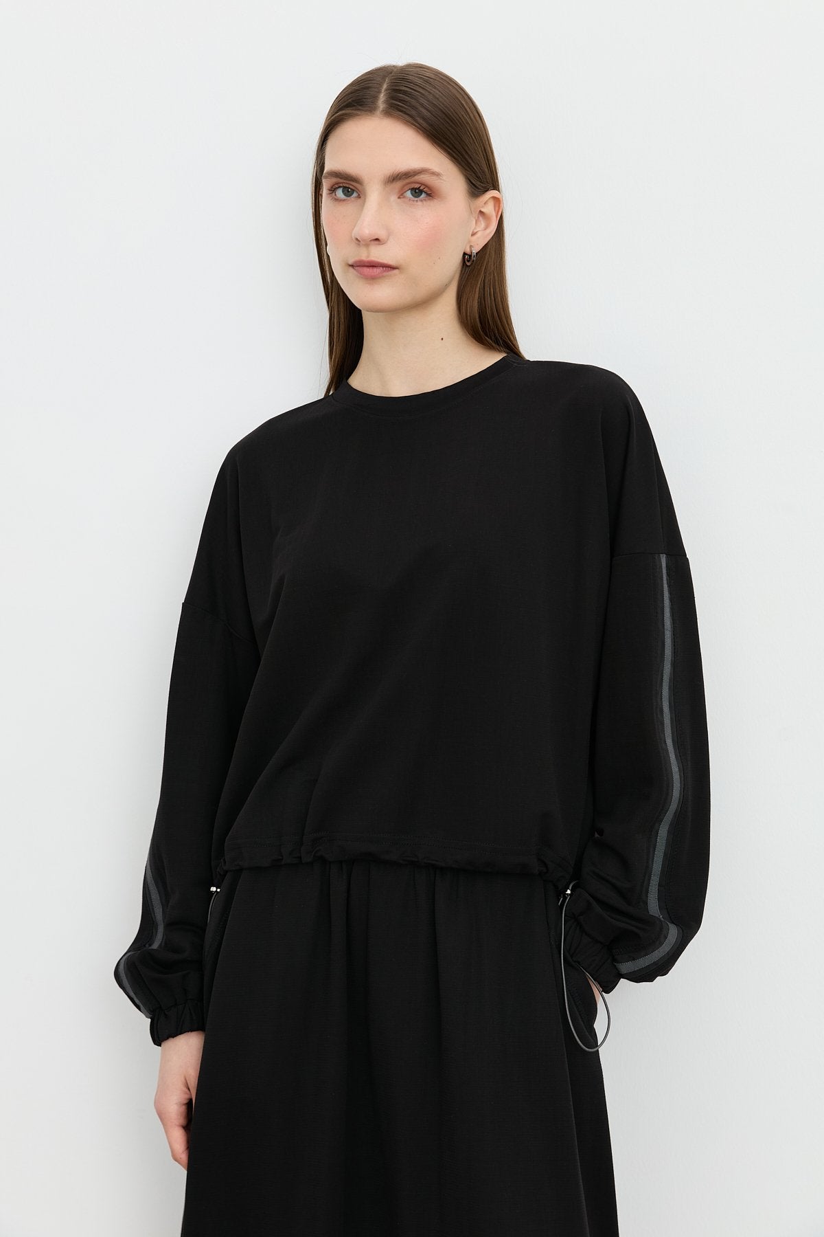Knitted Skirt and Blouse Set - Black
