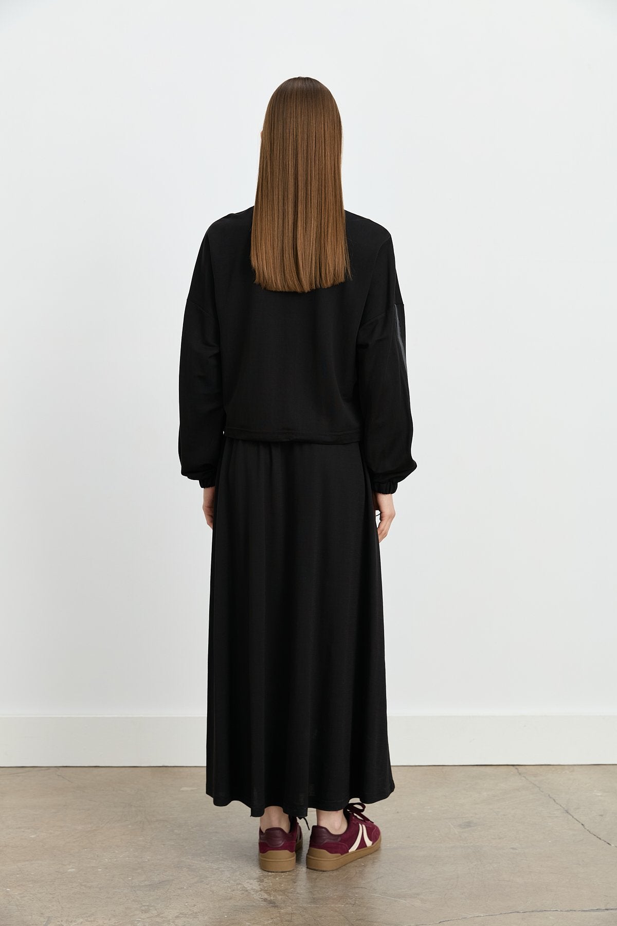 Knitted Skirt and Blouse Set - Black