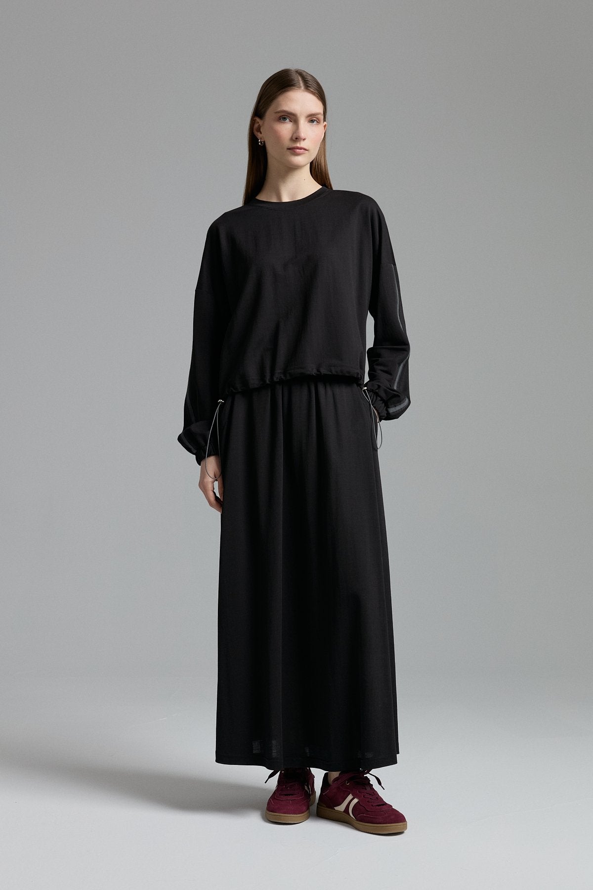 Knitted Skirt and Blouse Set - Black