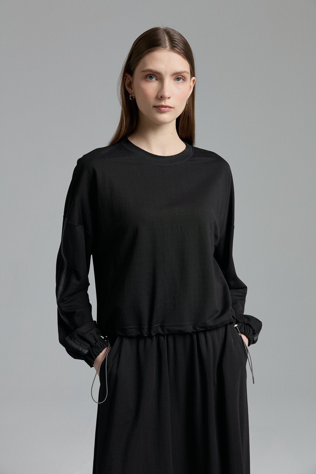 Knitted Skirt and Blouse Set - Black