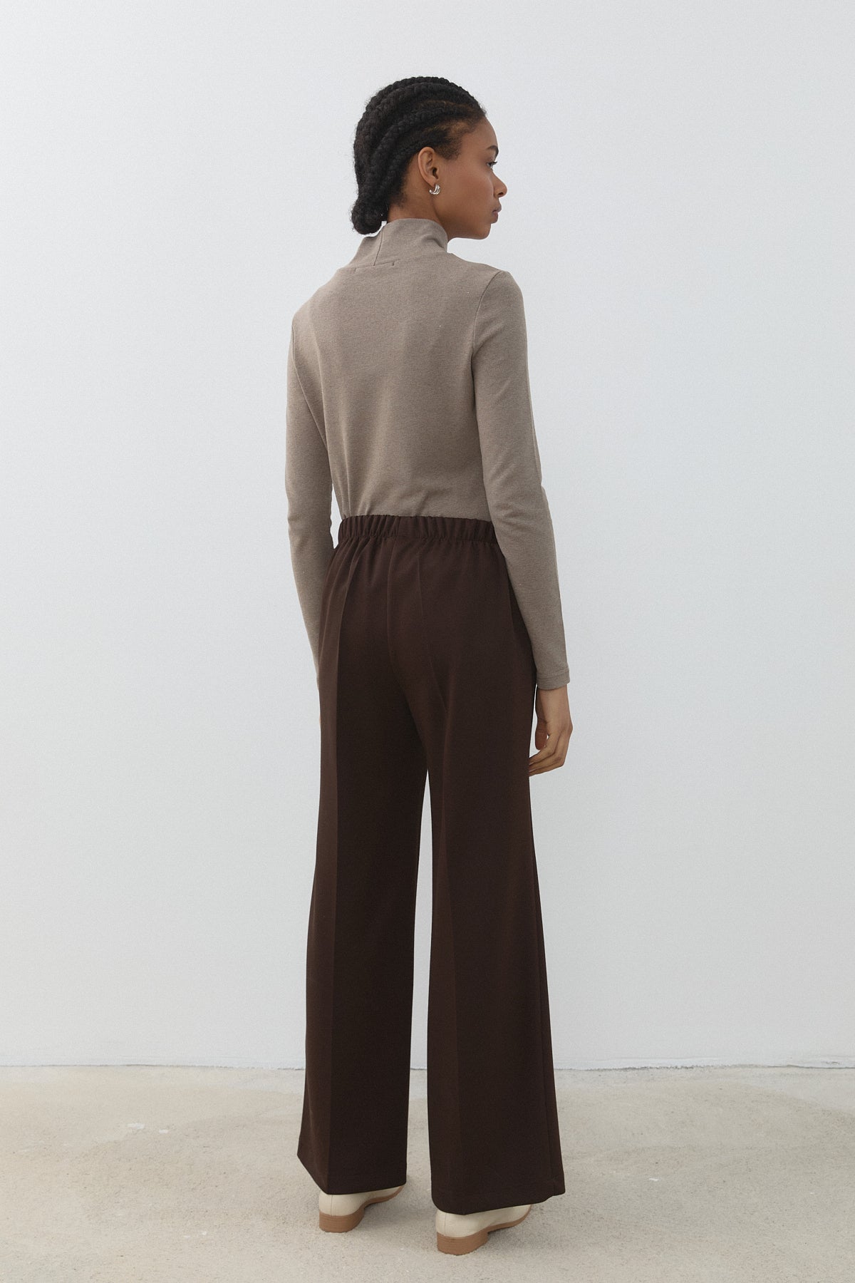 Knitted Palazzo Trousers - Brown