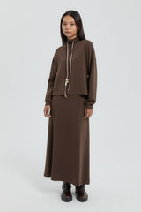 Knitted Sports Skirt Blouse Set - Coffee