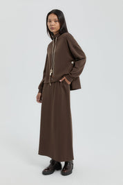 Knitted Sports Skirt Blouse Set - Coffee