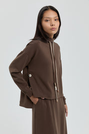 Knitted Sports Skirt Blouse Set - Coffee