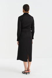 Jacquard Dress with Ostrich Feather and Stone Accessories - Black