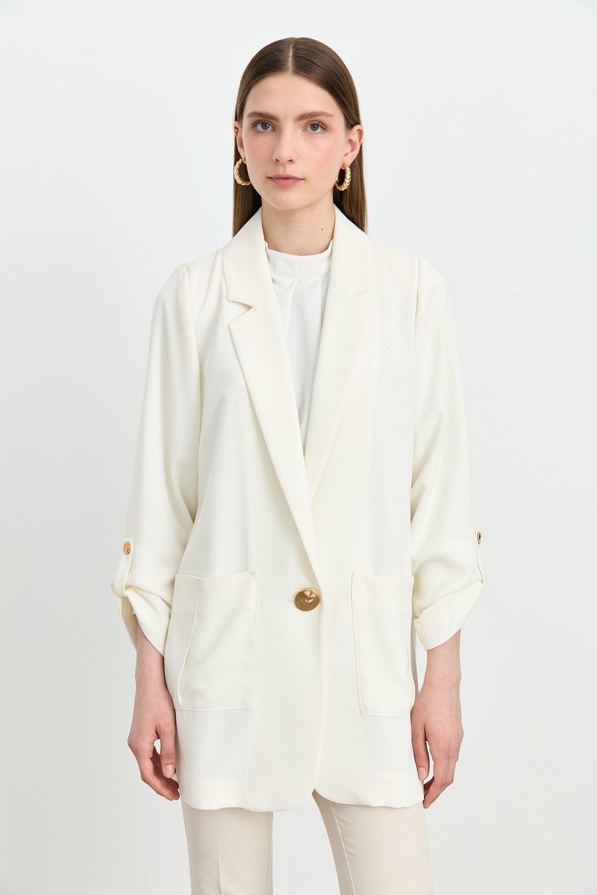 Oversize Blazer Ceket - Ekru