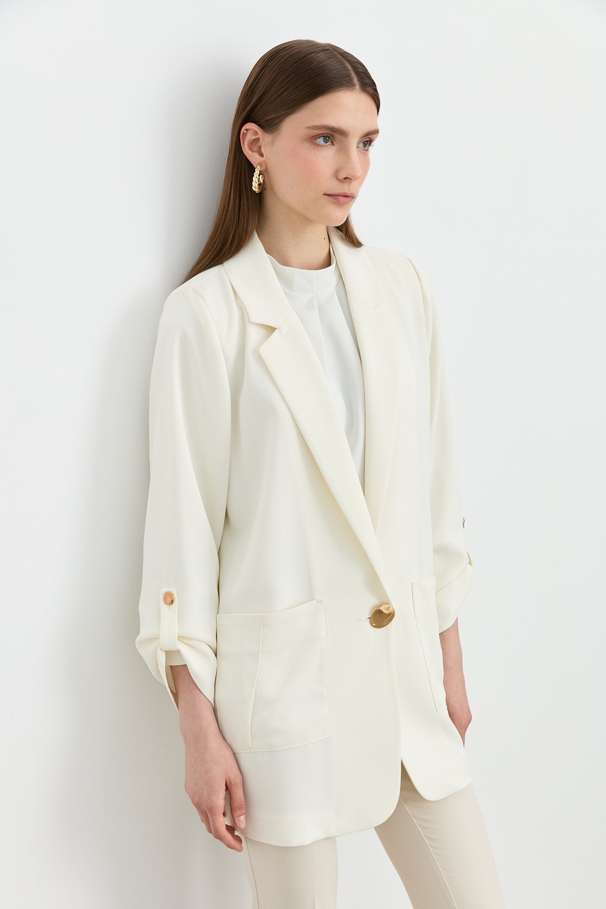 Oversize Blazer Ceket - Ekru