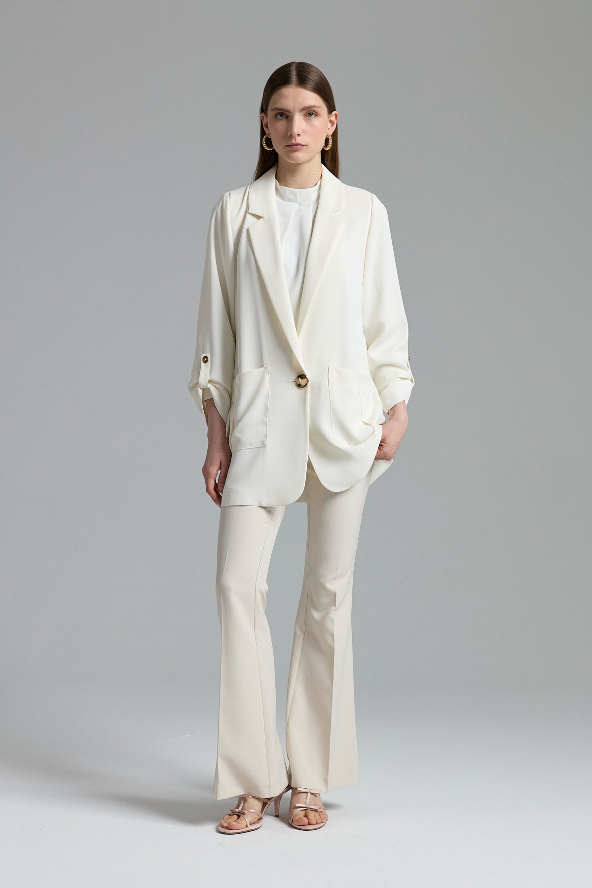 Oversize Blazer Ceket - Ekru