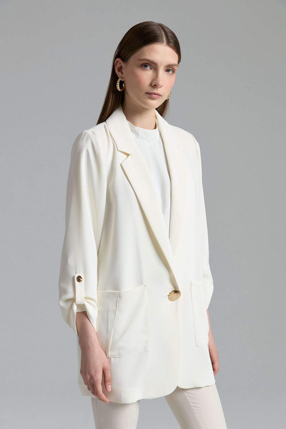 Oversize Blazer Ceket - Ekru