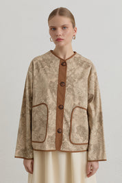 Oversized Patterned Gabardine Cotton Jacket - Beige