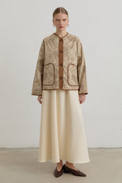 Oversized Patterned Gabardine Cotton Jacket - Beige